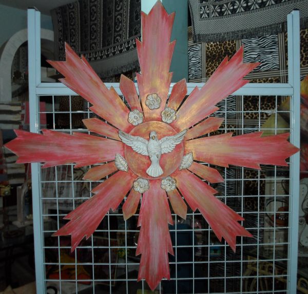 Espirito Santo - estrela fundo vermelho patina em ouro